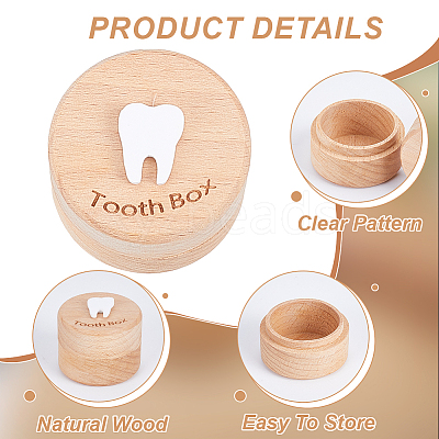 Round Printed Wood Baby Tooth Keepsake Cases with Lids CON-WH0113-12C-1