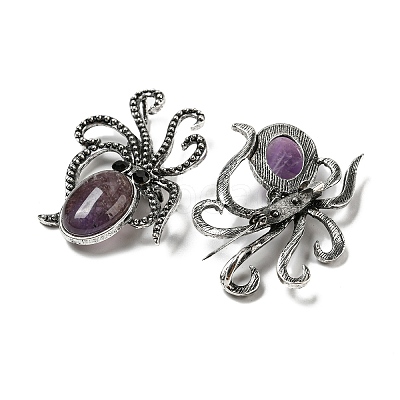 Natural Amethyst Octopus Brooch G-Z050-01D-1