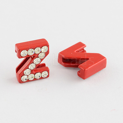 Mixed Color Zinc Alloy Grade A Rhinestone Letter Slide Charms ALRI-S130-Z-1