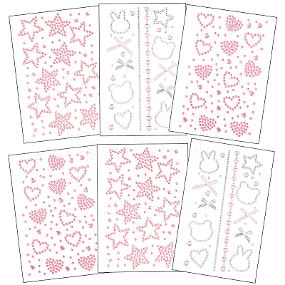 6 Sheets 3 Styles Acrylic Rhinestone Face Body Stickers AJEW-SP0002-68B-1