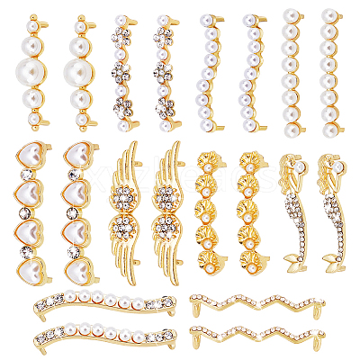 20Pcs 10 Styles Alloy & Crystal Rhinestone & Plastic Pearl Shoe Buckle Clips FIND-PH0024-68G-1