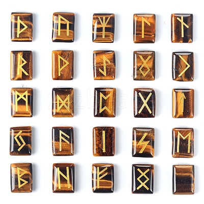 Rectangle Natural Tiger Eye Rune Stones PW-WG62729-01-1