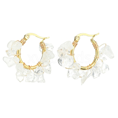 Natural Quartz Crystal Chips Braided Hoop Earrings EJEW-JE04940-06-1