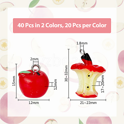 40Pcs 2 Styles Teachers' Day Resin Pendants RESI-DC0001-17-1