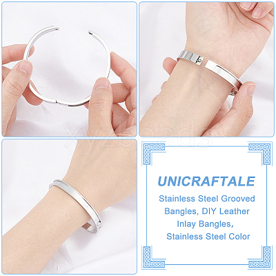 1Pc Stainless Steel Grooved Bangles STAS-UN0042-51P-1