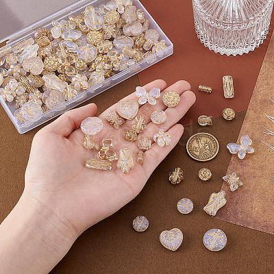 120Pcs 15 Styles Metal Enlaced Transparent Acrylic Beads MACR-GA0001-06-1