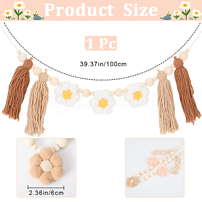 Wooden Banners with Flower Tassels Pendant Hanging Bunting FIND-WH20019-93B-1