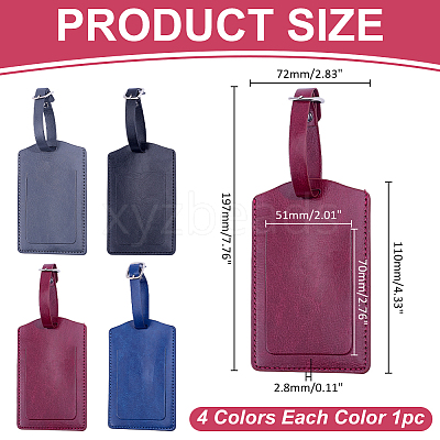 4Pcs 4 Colors Rectangle PU Leather Luggage Tag AJEW-ME0002-84-1