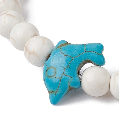 Natural Howlite & Synthetic Turquoise Dolphin Beaded Stretch Bracelets BJEW-JB09826-02-1