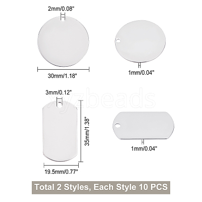 20Pcs 2 Style 304 Stainless Steel Pendants STAS-DC0002-70-1