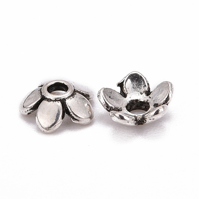 Antique Silver Plated Tibetan Silver 5-Petal Flower Bead Caps X-LFH10006Y-1