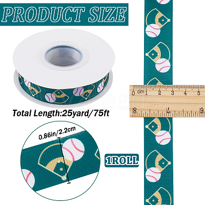 25 Yards Sport Ball Theme Printed Polyester Grosgrain Ribbon OCOR-WH20002-03A-05-1
