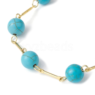 Natural & Synthetic Mixed Round Beaded Link Chain Bracelet BJEW-JB09970-1