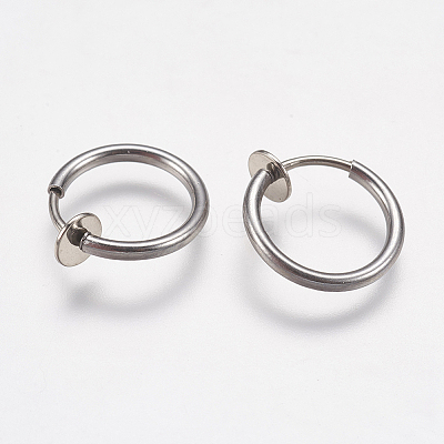 Tarnish Resistant 304 Stainless Steel Retractable Clip-on Hoop Earrings STAS-I097-078P-1