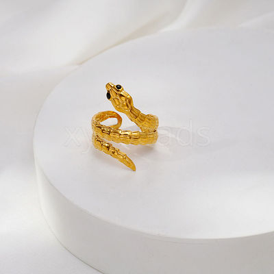 Adjustable 304 Stainless Steel Snake Shaped Cuff Open Rings for Women QO4432-1-1