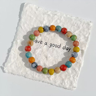 Handmade Porcelain Round Beaded Stretch Bracelets for Women FS-WG477B4-02-1