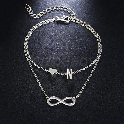 Alloy Infinity Heart Initial Charm Double Layer Anklets for Women FS-WG74AE6-14-1