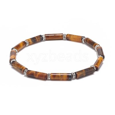 Natural Tiger Eye Column Beaded Stretch Bracelet BJEW-JB08989-04-1