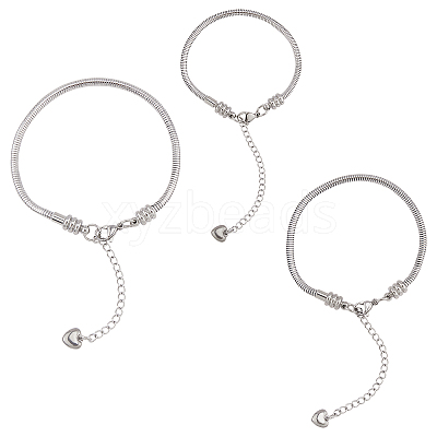 304 Stainless Steel European Round Snake Chains Bracelets MAK-UN0001-15P-1