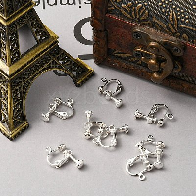 Rack Plated Brass Screw Clip-on Earring Findings KK-YW0001-10S-1