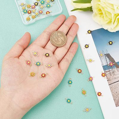 42Pcs 7 Colors Brass Enamel Links Connectors KK-FH0003-09-1