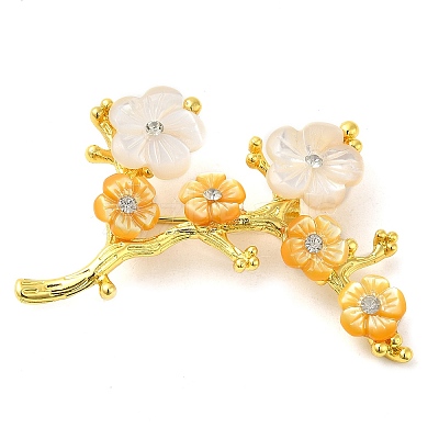 Peach Blossom Flower Natural Dyed White Shell Brooches for Women JEWB-E031-03G-01-1