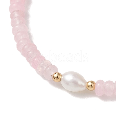 Natural Rose Quartz & Cultured Freshwater Pearl Beads Stretch Bracelets for Women BJEW-JB13473-01-1