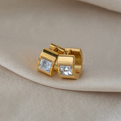 304 Stainless Steel & Clear Cubic Zirconia Chunky Hoop Earrings for Women EJEW-K302-13G-1