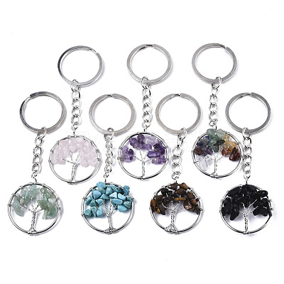 Natural Gemstone Chips Chakra Keychain G-N0326-003-1