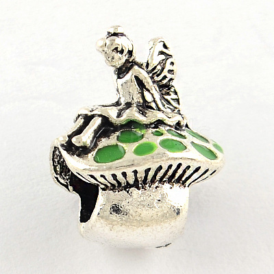 Antique Silver Plated Fairy and Mushroom Tibetan Style Alloy Enamel European Beads X-ENAM-Q421-12-1