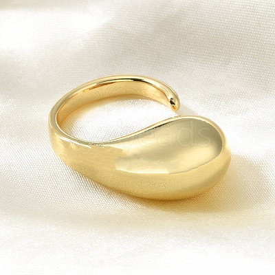 Rack Plating Brass Teardrop Open Cuff Ring for Women X-RJEW-A016-03G-1