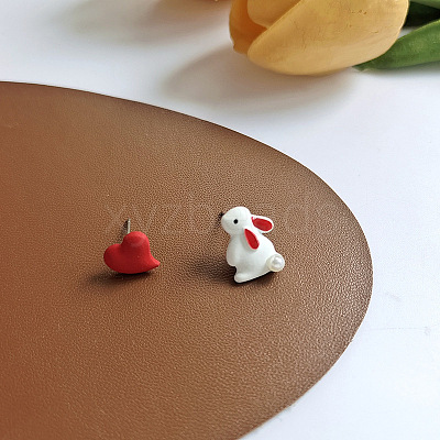 Rabbit with Heart Alloy Enamel Stud Earrings FS-WG4A98E-01-1