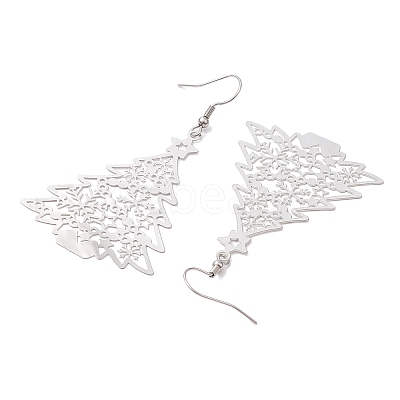 Non-Tarnish Hollow Christmas Tree 201 Stainless Steel Dangle Earrings for Women EJEW-JE05876-1