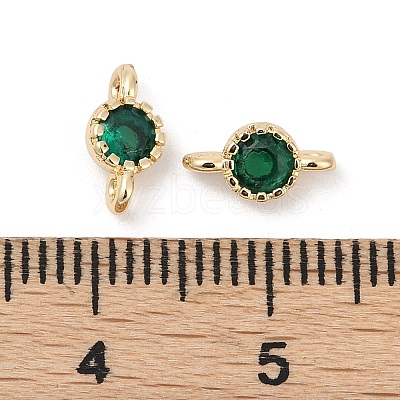 Brass Cubic Zirconia Flat Round Connector Charms KK-H204-02KCG-02-1