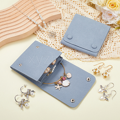 2Pcs Microfiber Cloth Jewelry Storage Bags with Brass Button ABAG-BBC0001-17B-02-1