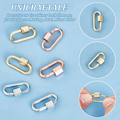 6Pcs 3 Colors Brass Screw Carabiner Lock Charms KK-UN0002-05-1