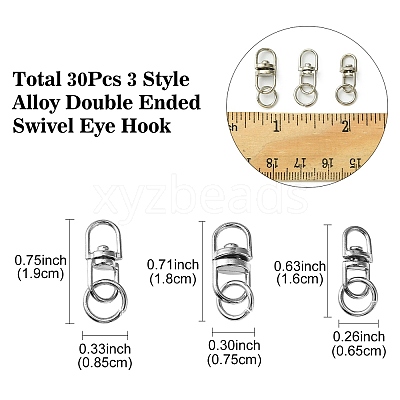 30Pcs 3 Styles Alloy Double Ended Swivel Eye Hook FIND-YW0004-30-1