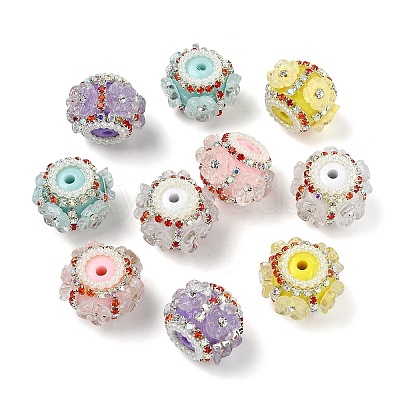 10Pcs 5 Colors Flower Style Resin Rhinestone Beads CLAY-YW0002-73-1