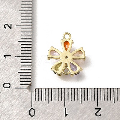 Brass Pave Glass Flower Connector Charms KK-M295-17G-03-1