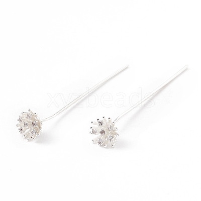 Brass Micro Pave Clear Cubic Zirconia Flower Head Pins KK-G413-01S-1