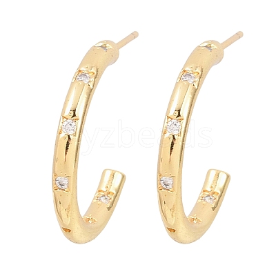 C-Shaped Brass Clear Cubic Zirconia Stud Earrings EJEW-A156-10B-G-1
