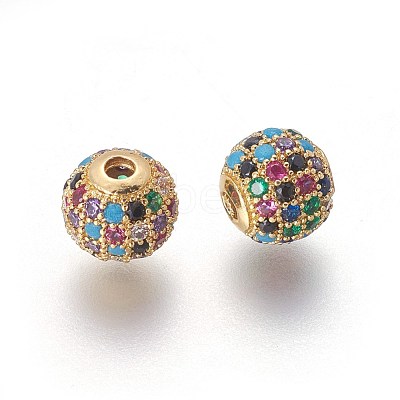 Brass Micro Pave Cubic Zirconia Beads ZIRC-F098-02G-8mm-1