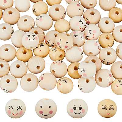 80Pcs 4 Styles Printed Wood European Beads WOOD-DC0001-13-1