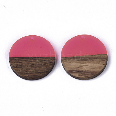 Transparent Resin & Walnut Wood Pendants RESI-S358-02B-H49-1