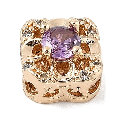 Brass Micro Pave Cubic Zirconia Beads KK-K297-33G-1
