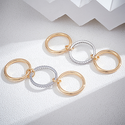 2Pcs Stainless Steel Micro Pave Cubic Zirconia Finger Rings RJEW-UN0003-10B-1