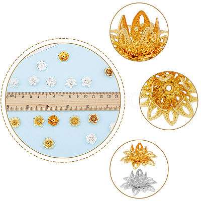 60Pcs 10 Style 3D Brass Bead Caps KK-FH0006-47-1