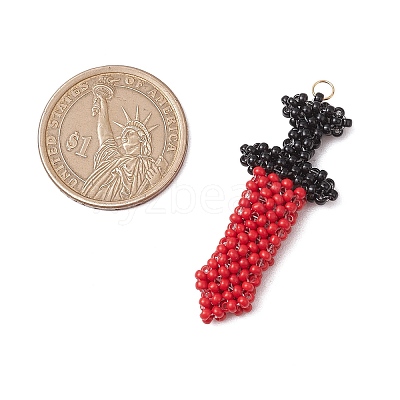 Dagger Shape Glass Seed Beads Beaded Pendants PALLOY-CJ00135-02-1