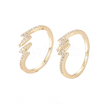 Brass Micro Pave Clear Cubic Zirconia Cuff Rings X-RJEW-F101-11G-1