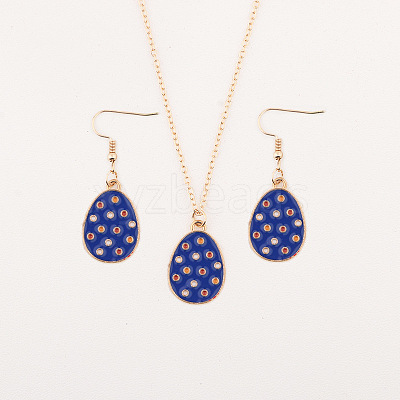 Easter Egg Alloy Enamel Pendant Necklace & Dangle Earrings Sets FS-WG38758-05-1